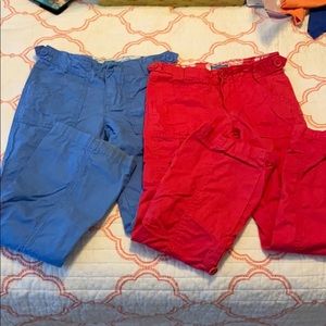 Two Pants with roll up pants tabs, button closure